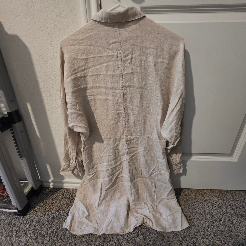 Banana Republic Linen Blend Utility Shirt Dress Tan Oatmeal Small Long Sleeve - Picture 4 of 6